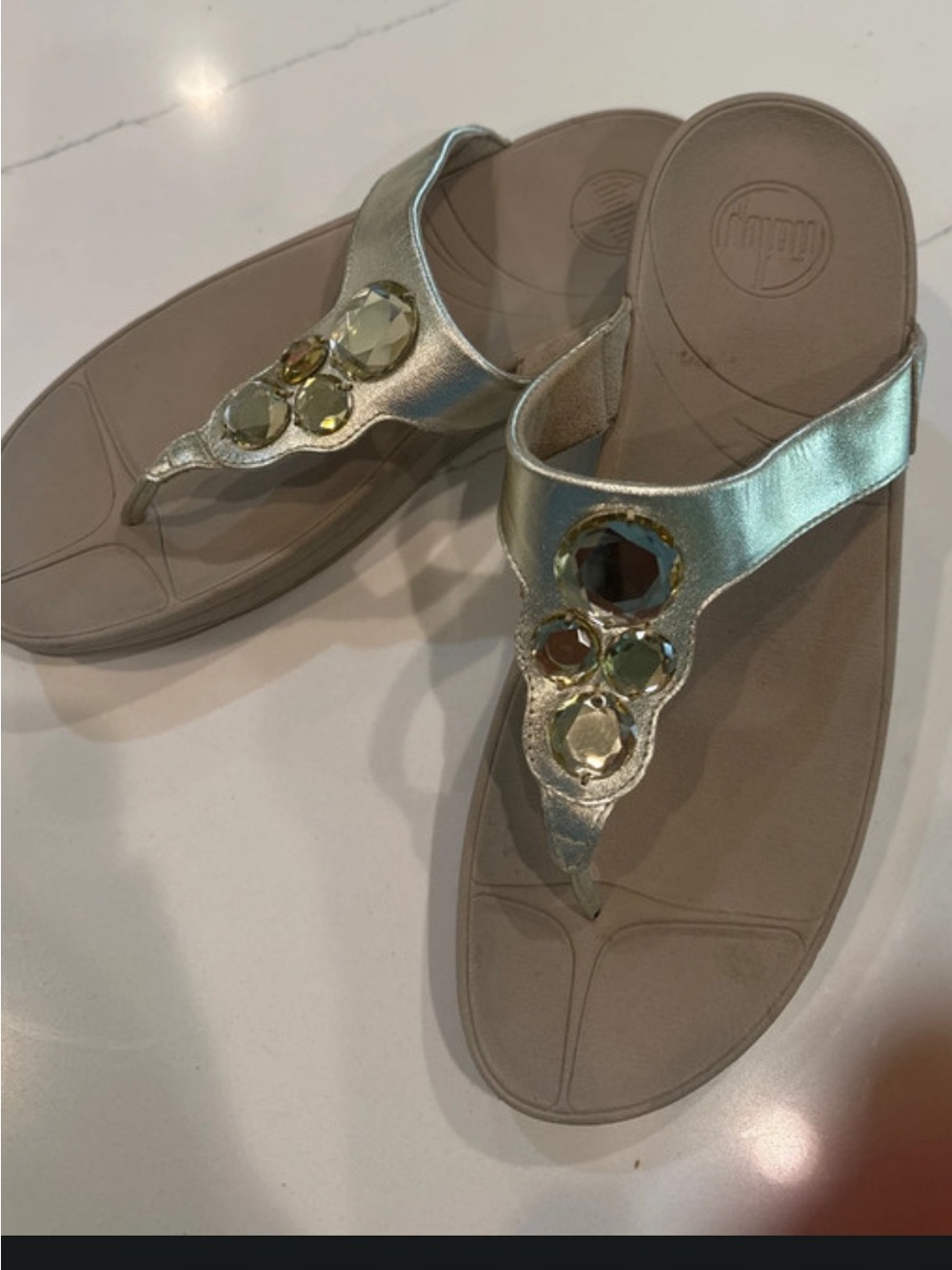 FitFlop Silver Metallic Gemstone Toe-Post Sandals